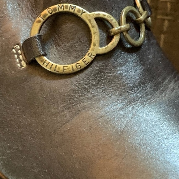 VINTAGE TOMMY GIRL Chunky Brown Leather Platform Mules Clogs Y2K 2000s Size 6 - Picture 5 of 8